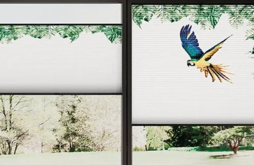 Duo-Wabenplissees mit tropischem Design und Papageienmotiv